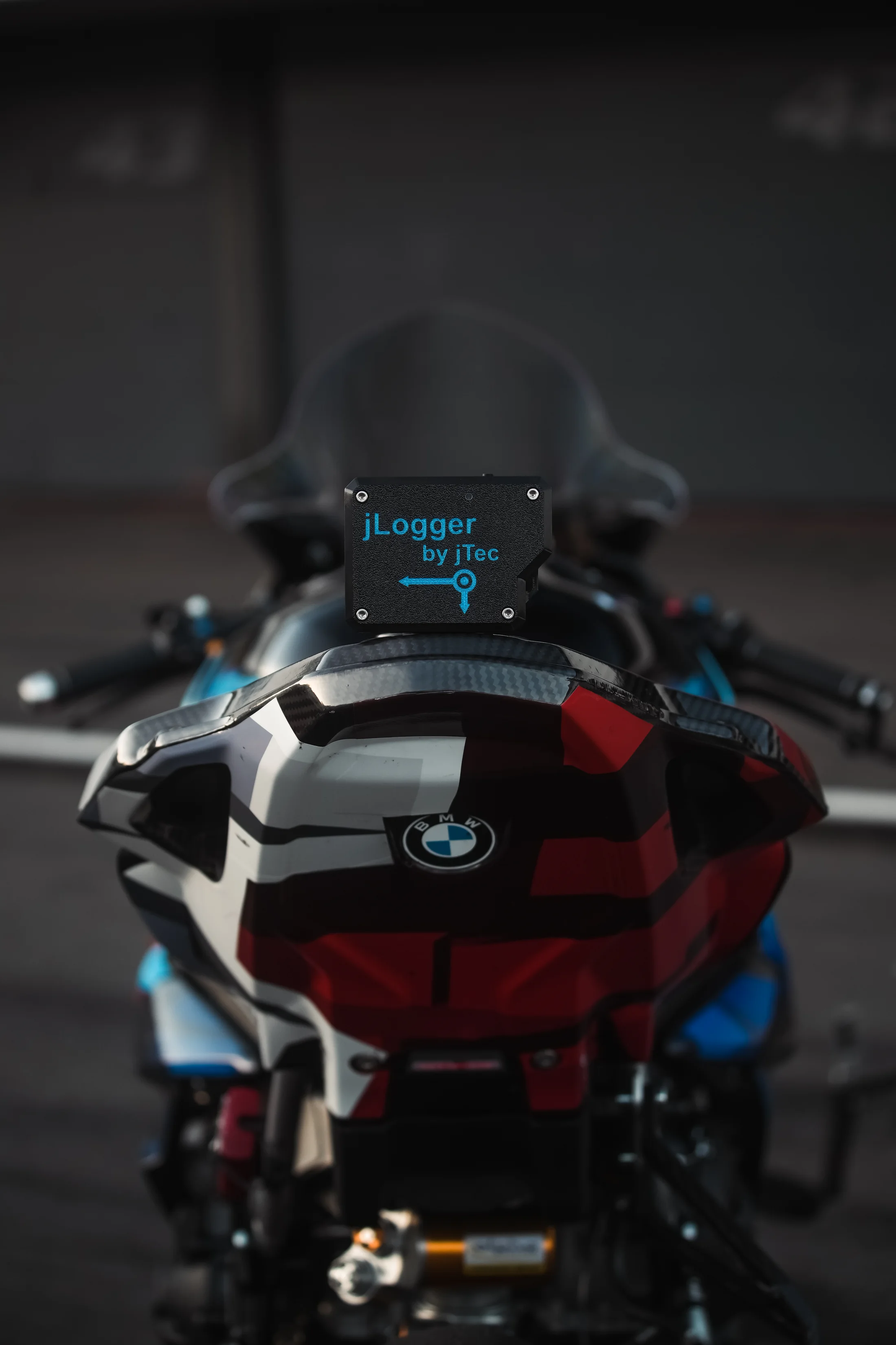 jLogger tracker mounted on the tail of a motorcycle